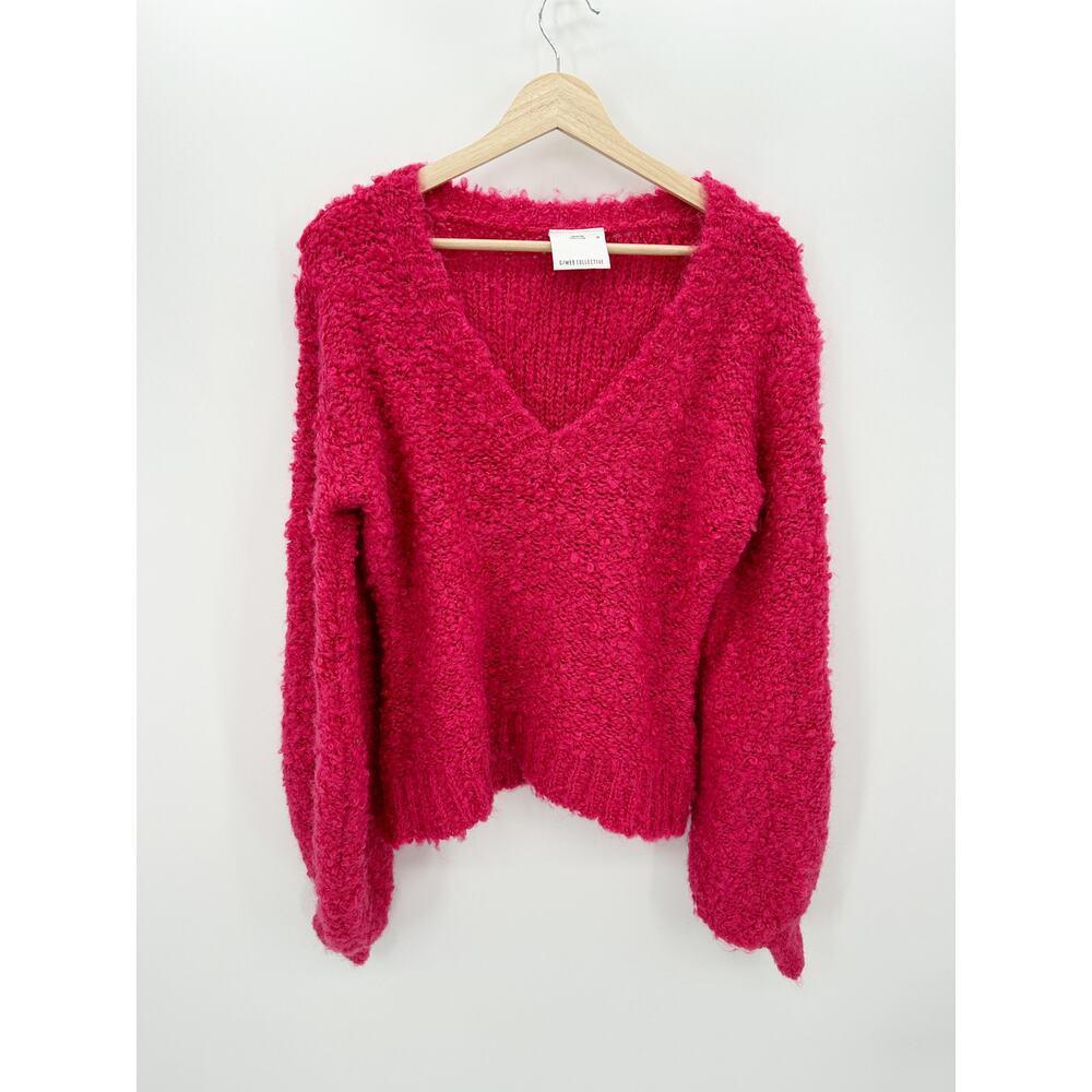 C/MEO Collective Women Barbie Pink Coco Knit Sweater Balloon Sleeve Wool Blend M